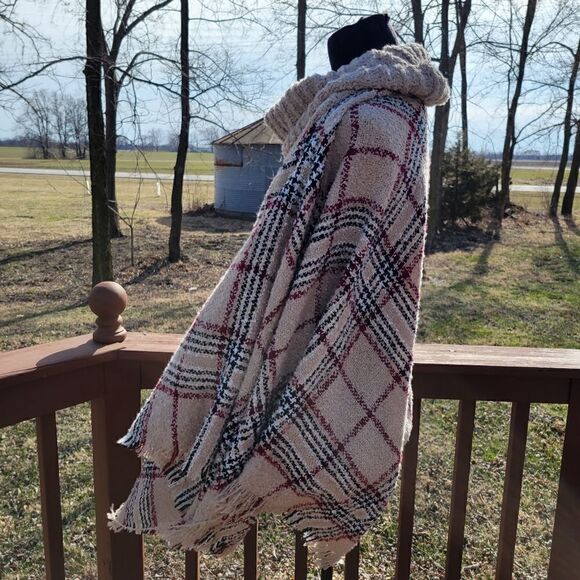 Time And Tru Plaid Turtleneck Poncho Sweater | Fall Cozy Style | Size L/XL - Picture 9 of 15